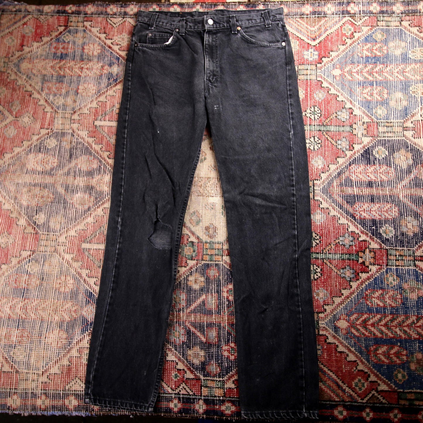 Levi's 505 Black Tab W36 L33 Straight Leg Regular Fit Classic Ripped Style Black