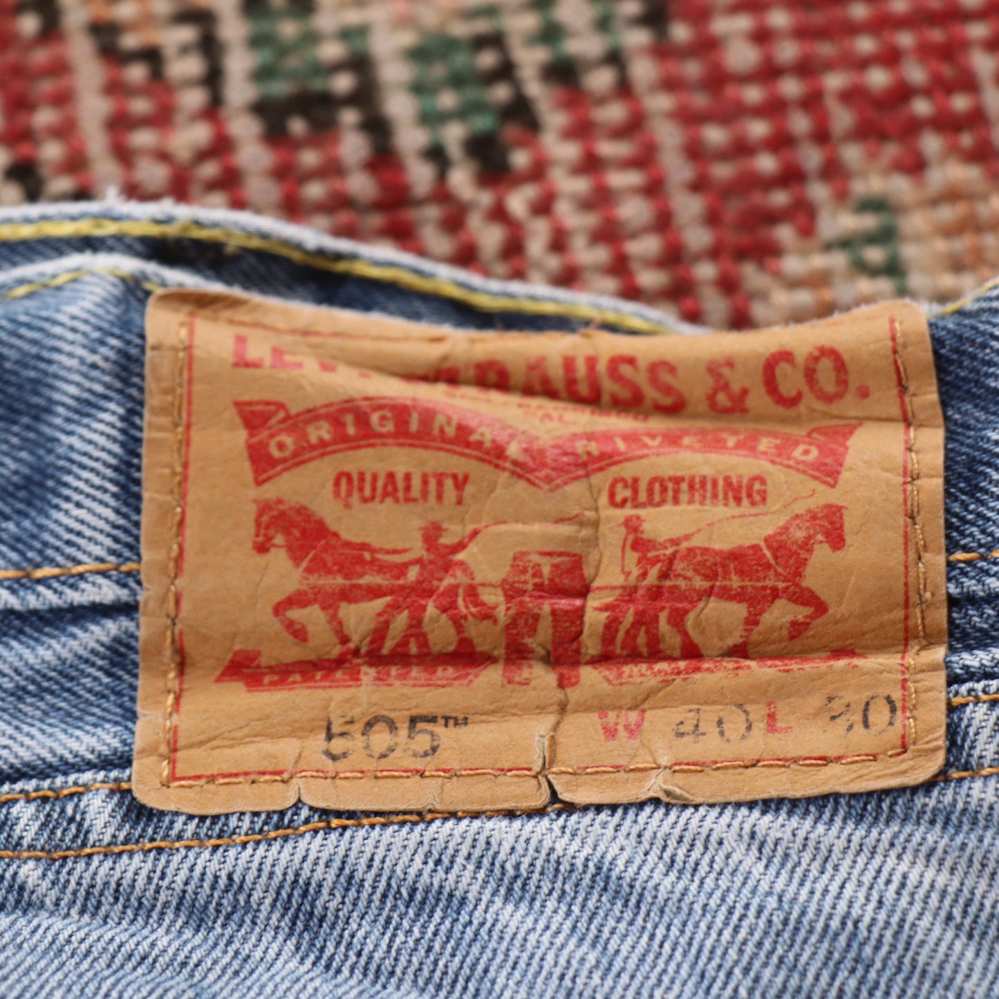 Levi's 505 Orange Tab W42 L30 Straight Leg Regular Fit Classic Ripped Style Blue