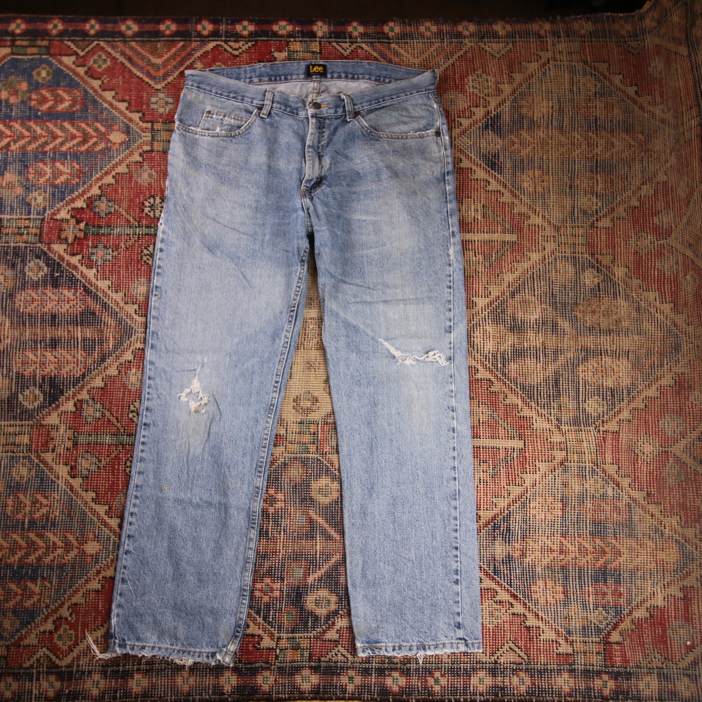 Lee W36 L29 Straight Leg Loose Fit Classic Ripped Style Blue Denim Jeans