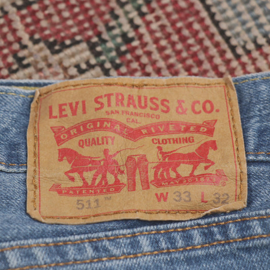 Levi's 511 W34 L32 Slim Fit Classic Ripped Style Blue Denim Jeans