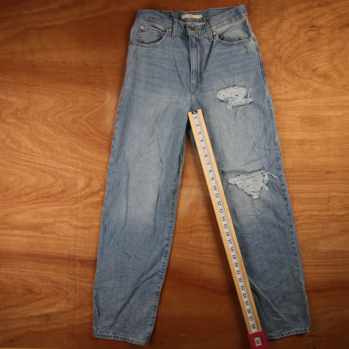 Levi's 721 Red Tab W30 L30 Loose Straight Leg Classic Ripped Style Blue Denim Je