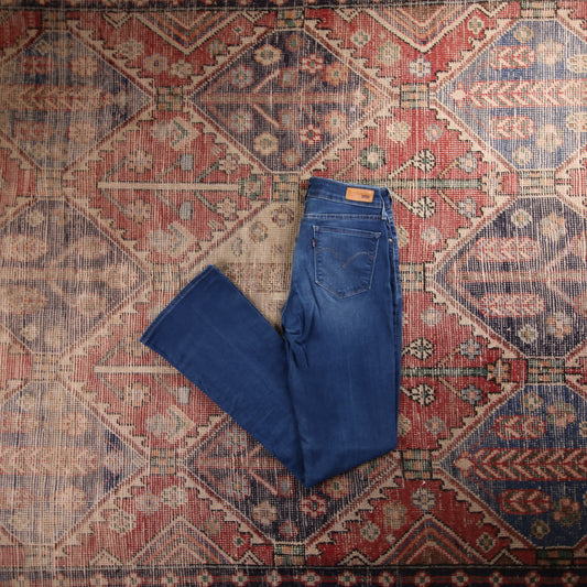 Levi's 711 Red Tab W26 L31 Bootcut Mid-Rise Blue Denim Jeans