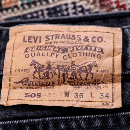 Levi's 505 Black Tab W36 L33 Straight Leg Regular Fit Classic Ripped Style Black