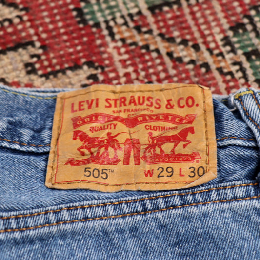 Levi's 505 W30 L26 Straight Leg Regular Fit Classic Ripped Style Blue Denim Jean