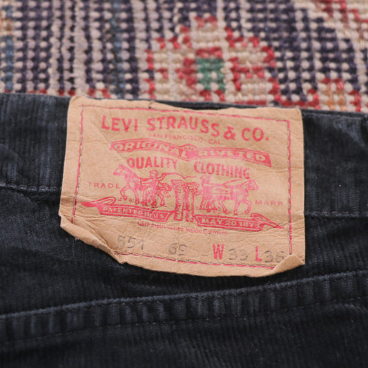 Levi's 551 W32 L30 Straight Leg Loose Fit Black Corduroy Trousers
