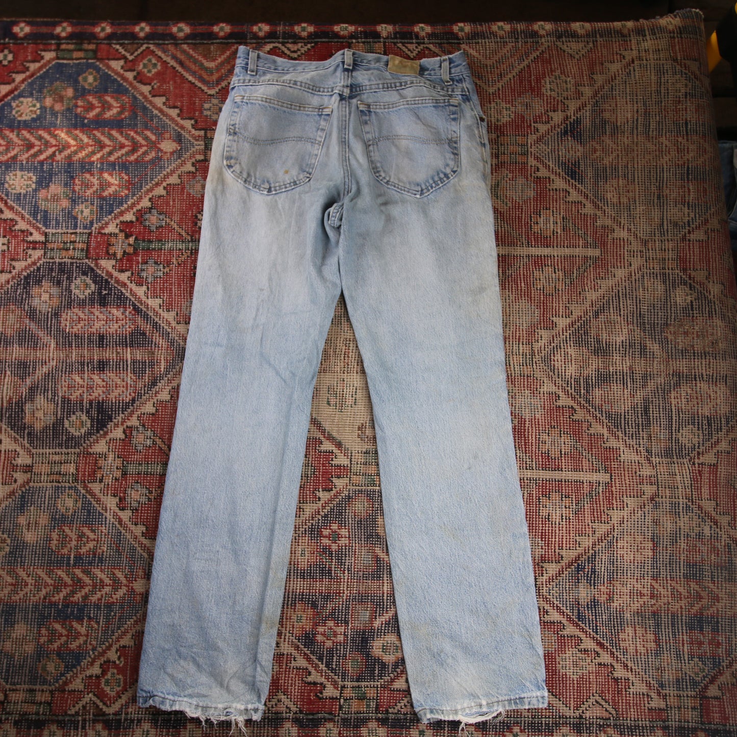 Lee W32 L31 Straight Leg Relaxed Fit Classic Ripped Style Blue Denim Jeans