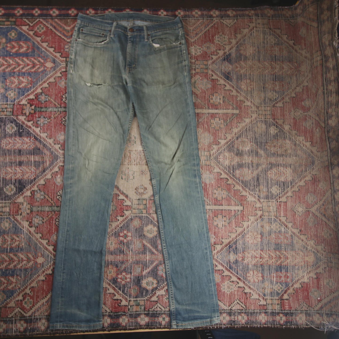 Levi's 511 W32 L34 Slim Fit Classic Ripped Style Green Denim Jeans