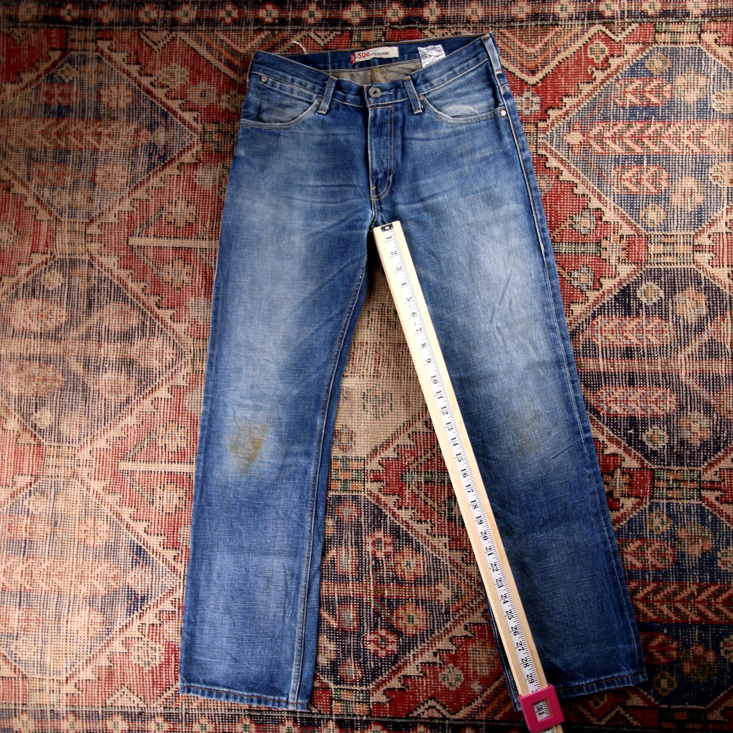 Levi's 506 W32 L30 Straight Leg Classic Ripped Style Blue Denim Jeans