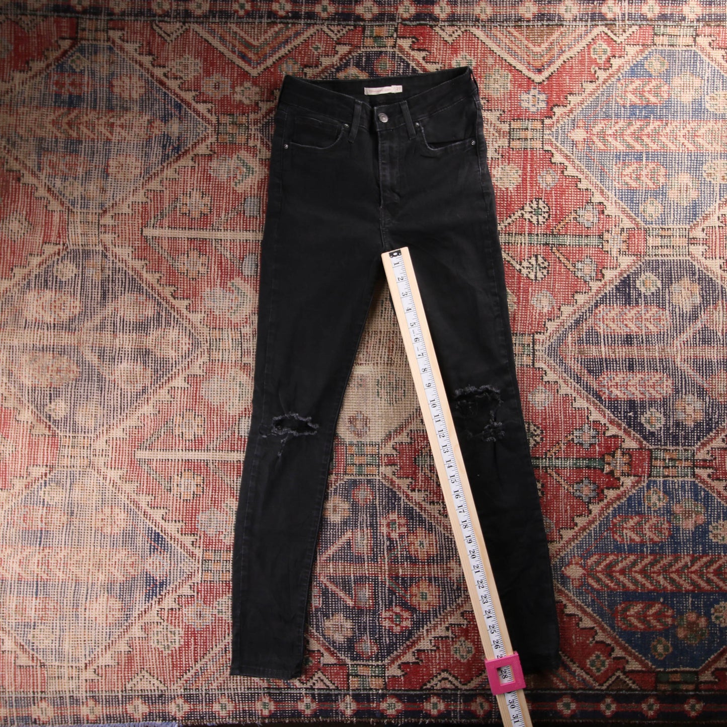 Levi's 721 Black Tab W26 L28 Skinny Classic Ripped Style Black Denim Jeans