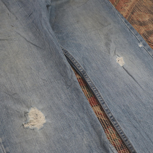 Lee W38 L30 Straight Leg Relaxed Fit Distressed Style Blue Denim Jeans