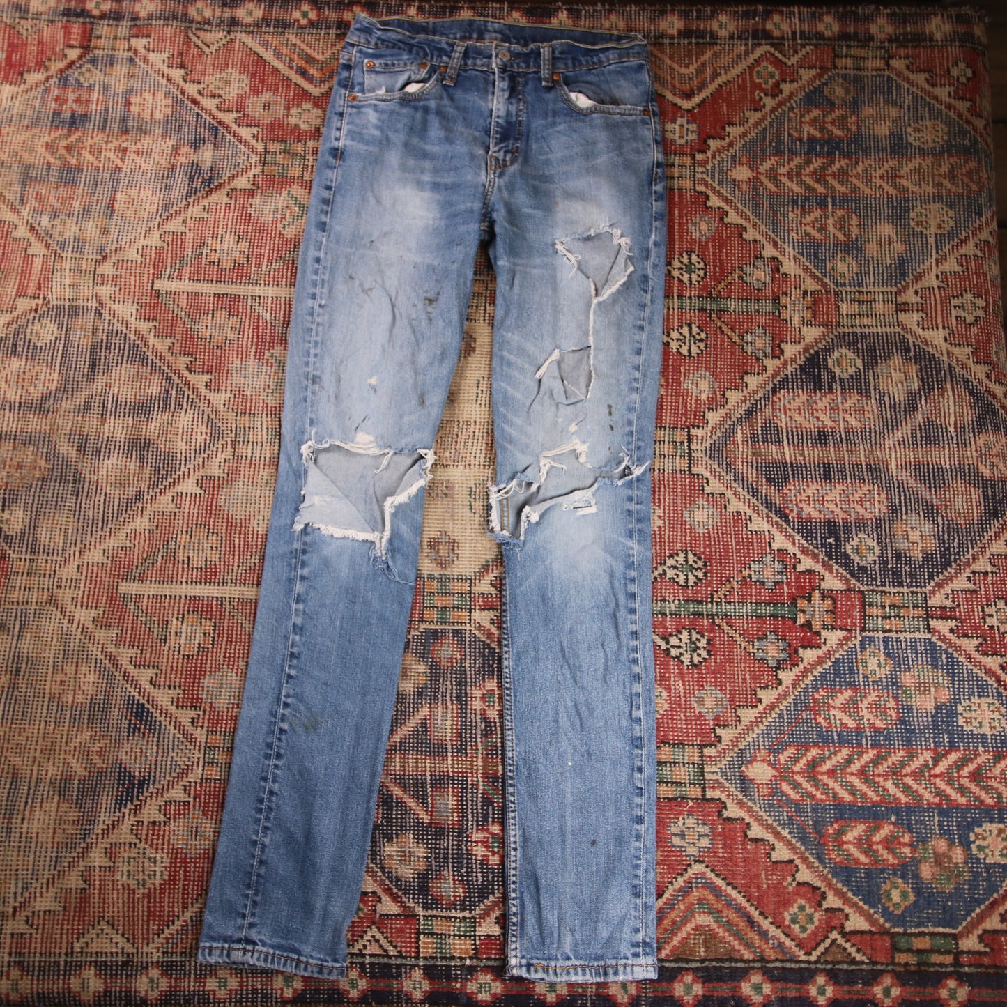 Levi's 511 W30 L34 Slim Fit Classic Ripped Style Blue Denim Jeans