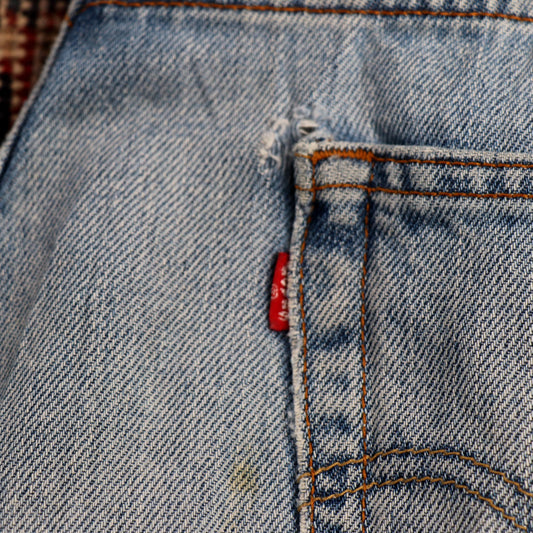 Levi's 505 W34 L30 Straight Leg Regular Fit Classic Ripped Style Blue Denim Jean