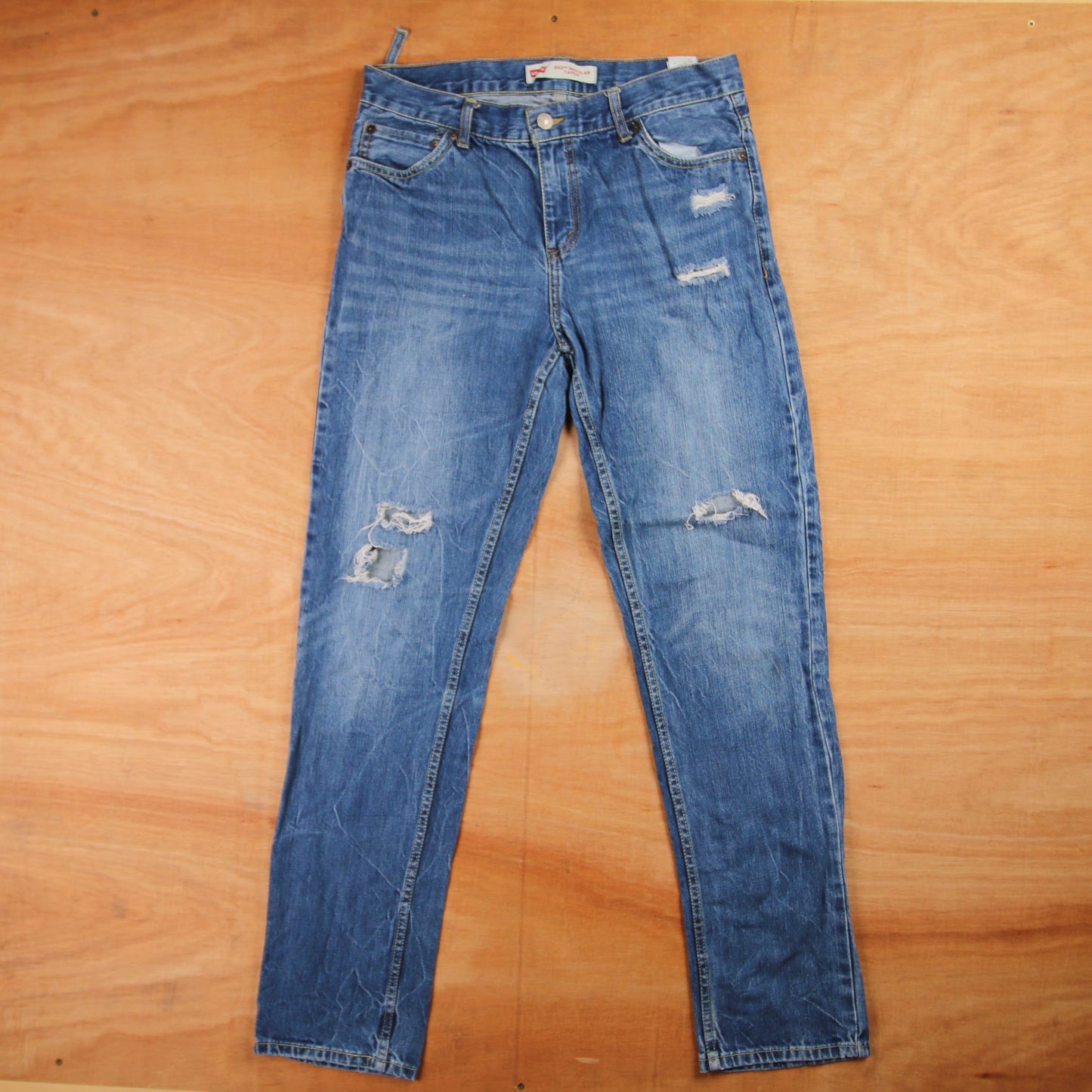 Levi's 502 Red Tab W32 L31 Tapered Leg Regular Fit Classic Ripped Style Blue Den