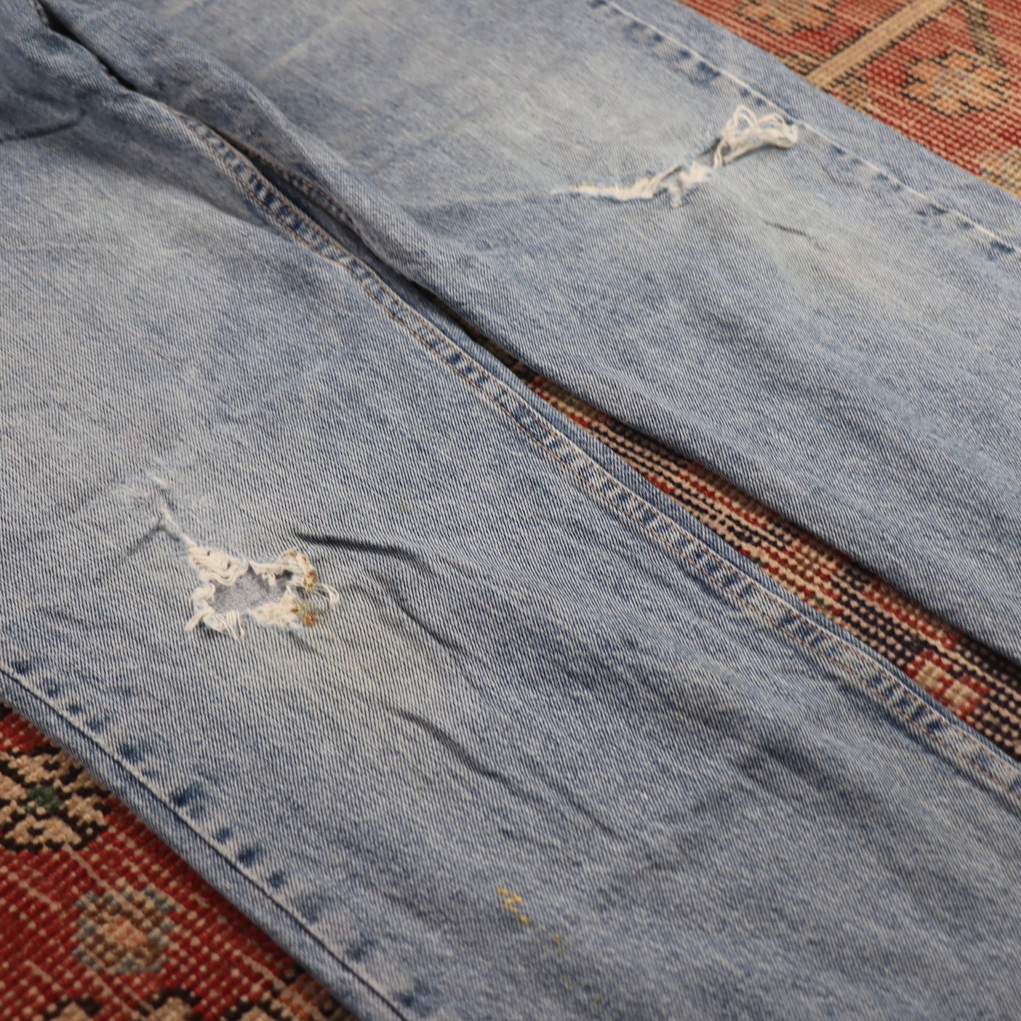 Lee W36 L29 Straight Leg Loose Fit Classic Ripped Style Blue Denim Jeans