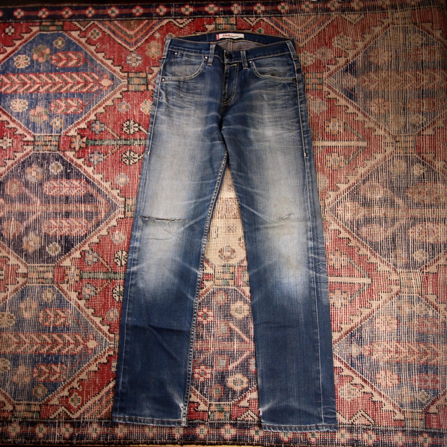 Levi's 504 W30 L30 Straight Leg Regular Fit Classic Ripped Style Blue Denim Jean