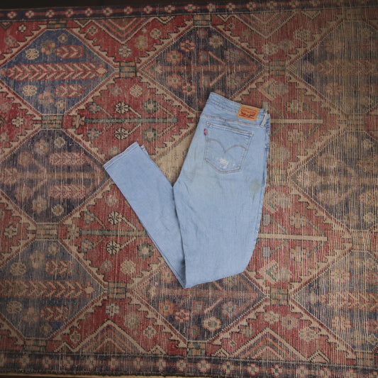 Levi's 711 W32 L30 Skinny Classic Ripped Style Blue Denim Jeans