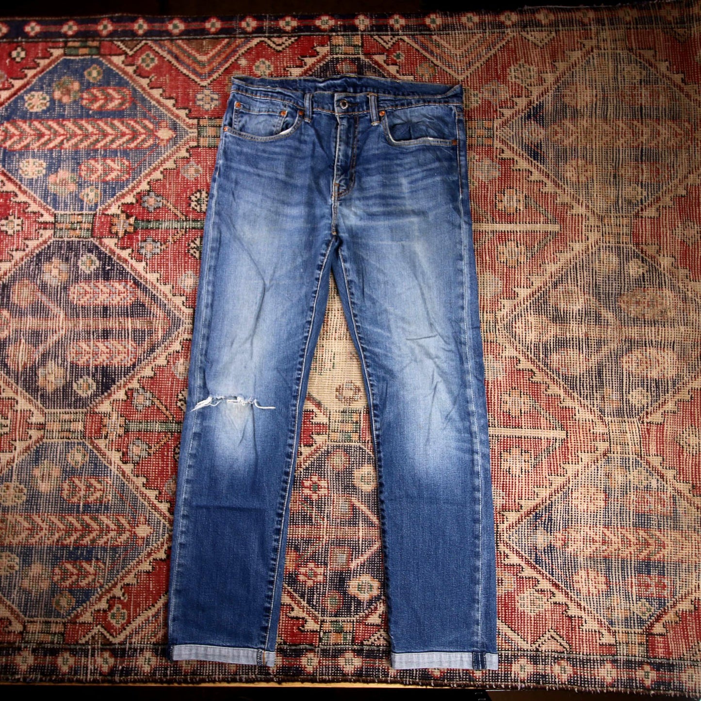 Levi's 502 W34 L30 Tapered Leg Regular Fit Classic Ripped Style Blue Denim Jeans