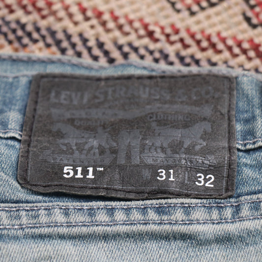 Levi's 511 W32 L30 Slim Fit Classic Ripped Style Blue Denim Jeans