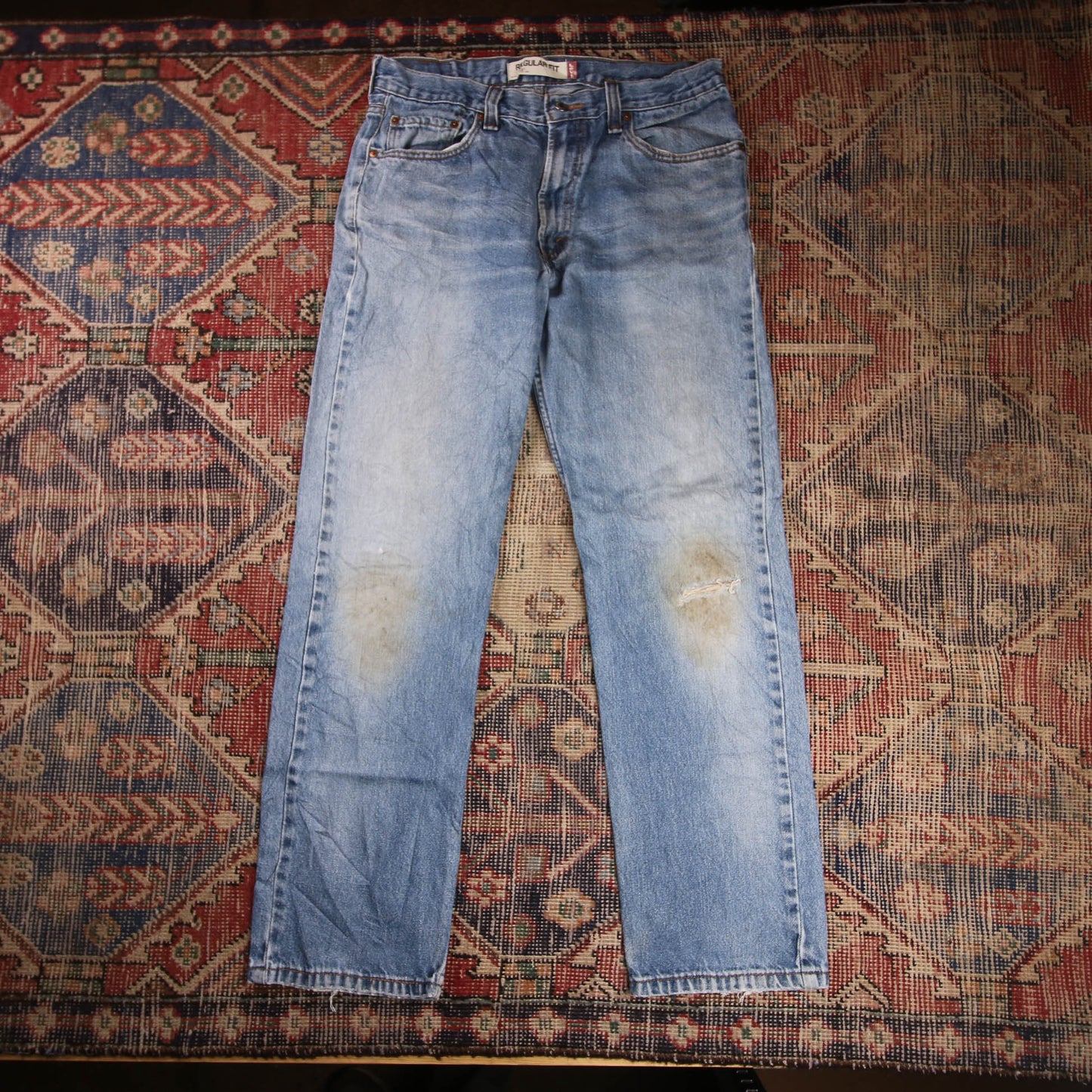 Levi's 505 W34 L31 Straight Leg Regular Fit Classic Ripped Style Blue Denim Jean