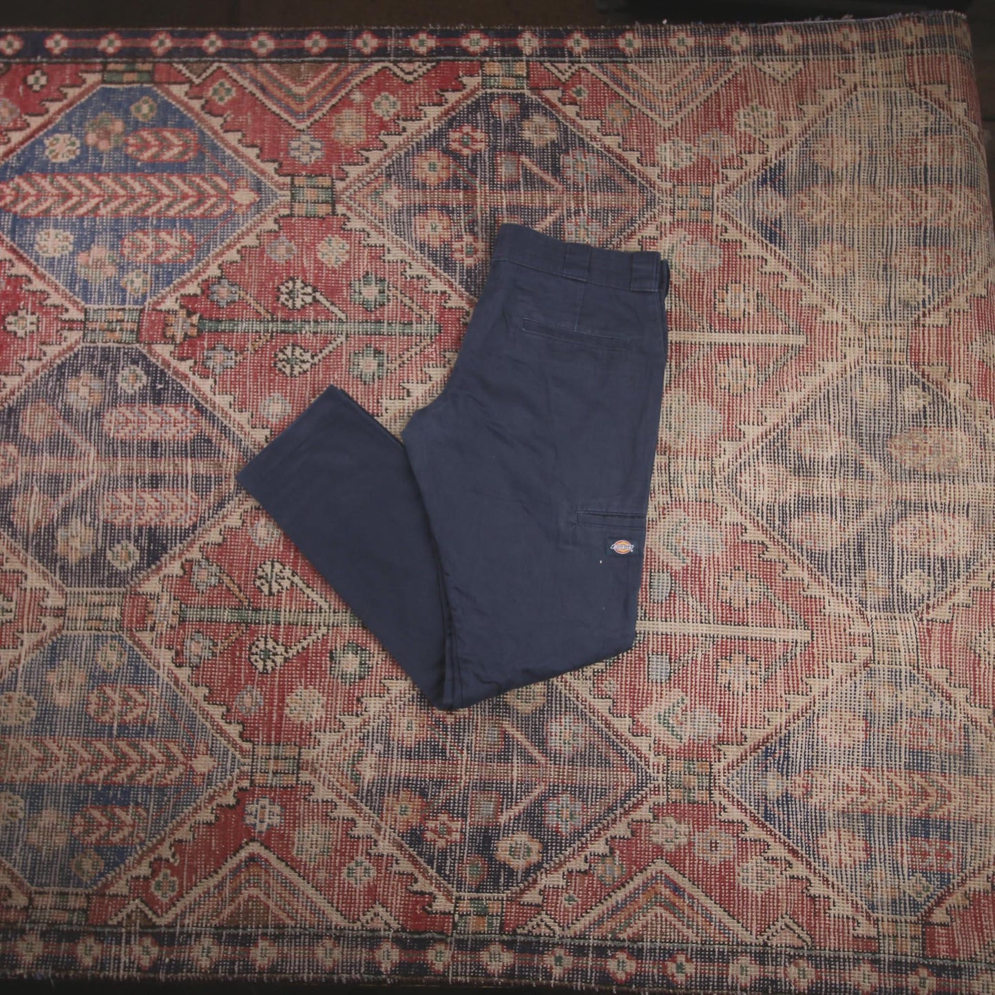 Dickies Double Knee W34 L29 Straight Leg Slim Fit Blue Cotton Blend Trousers