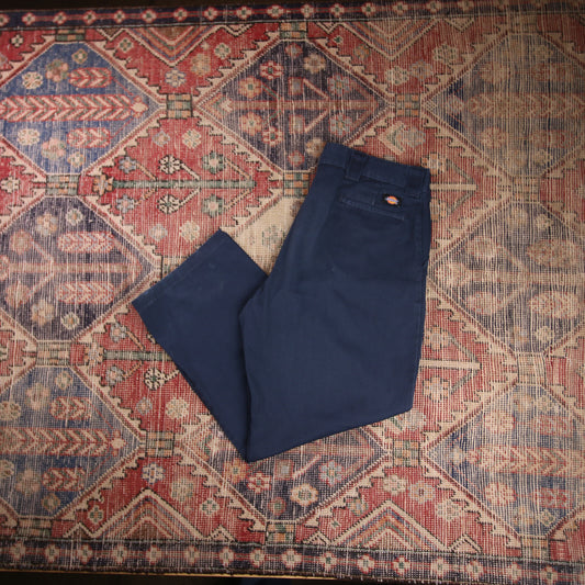 Dickies W38 L30 Straight Leg Relaxed Fit Blue Cotton Blend Trousers