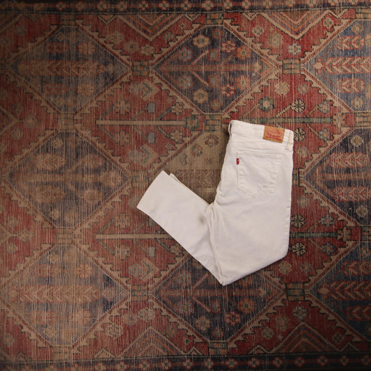Levi's 711 Red Tab W32 L24 Skinny Classic Ripped Style White Denim Jeans