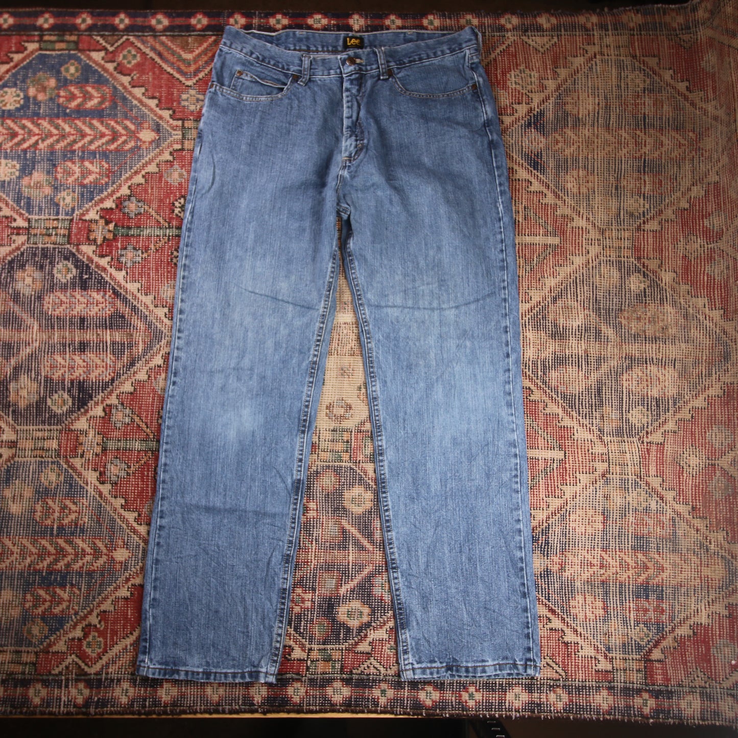 Lee W36 L32 Straight Leg Loose Fit Blue Denim Jeans