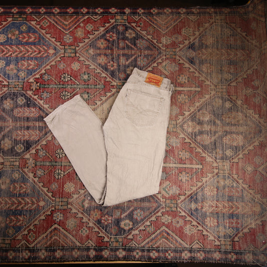 Levi's 505 W32 L33 Straight Leg Regular Fit Classic Ripped Style Beige Denim Jea