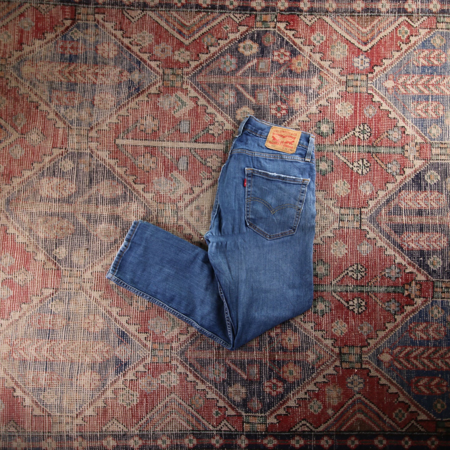 Levi's 502 Red Tab W32 L28 Tapered Leg Regular Fit Classic Ripped Style Blue Den