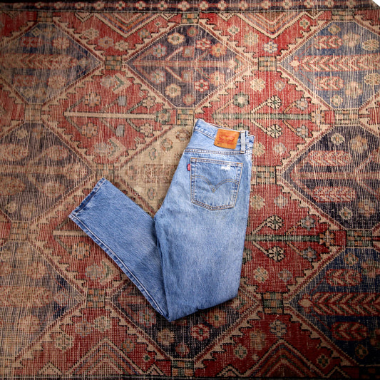 Levi's 501 W28 L28 Original Fit Classic Ripped Style Blue Denim Jeans
