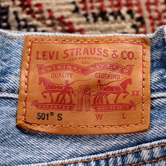 Levi's 501 W28 L28 Original Fit Classic Ripped Style Blue Denim Jeans