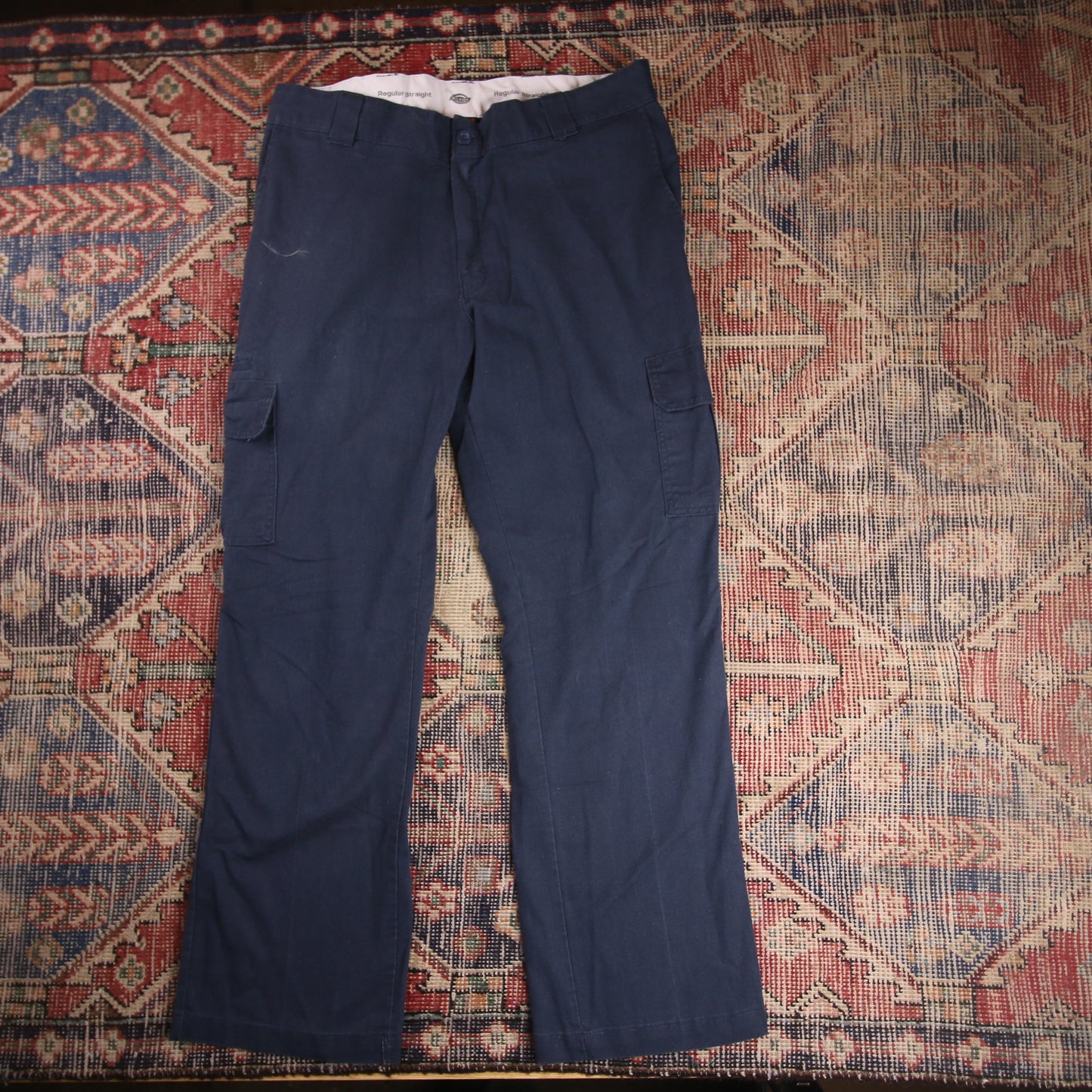 Dickies W38 L30 Cargos Blue Cotton Blend Trousers