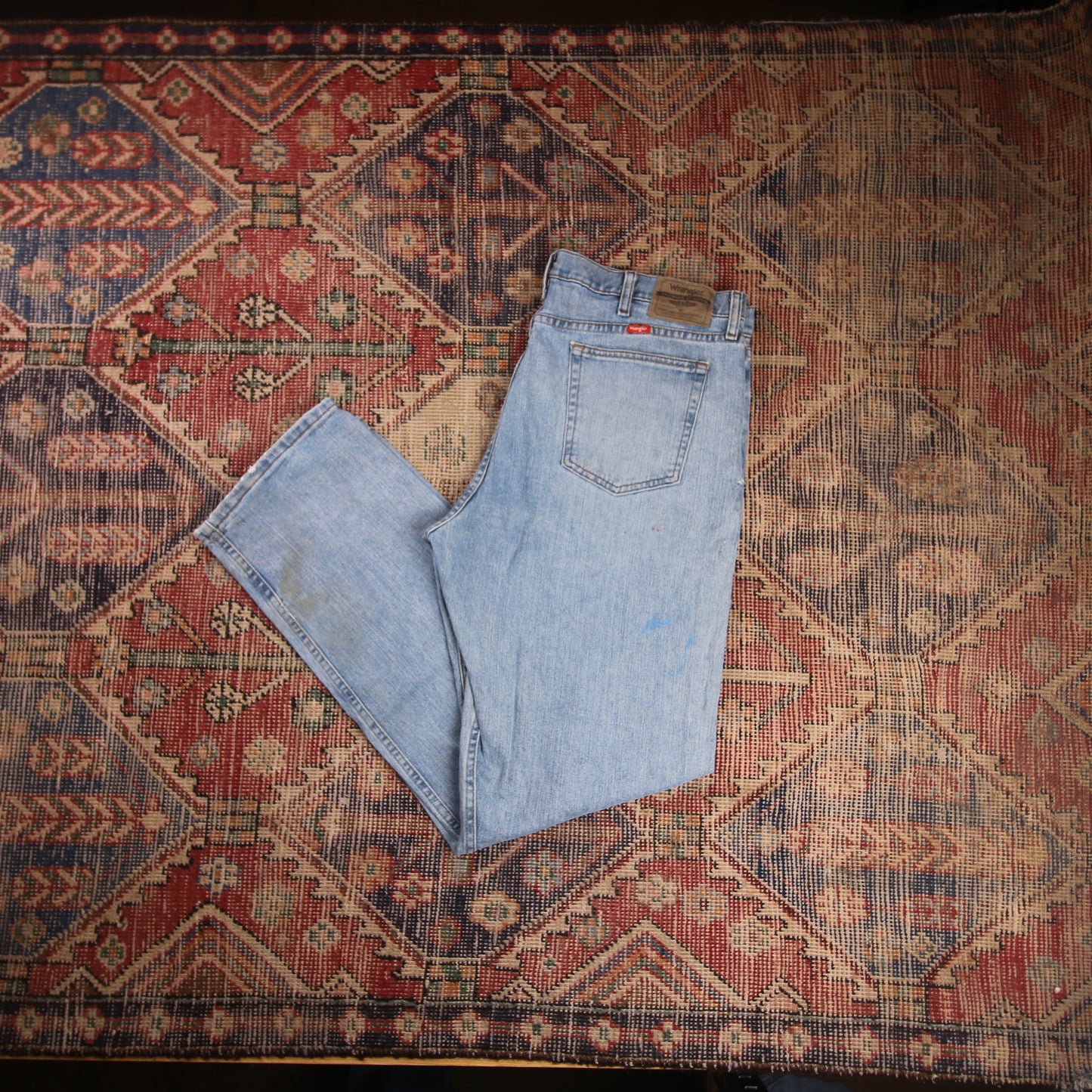 Wrangler W38 L33 Straight Leg Relaxed Fit Blue Denim Jeans
