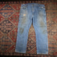 Wrangler W40 L29 Straight Leg Loose Fit Distressed Style Blue Denim Jeans