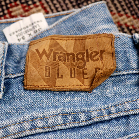 Wrangler W36 L34 Straight Leg Relaxed Fit Blue Denim Jeans