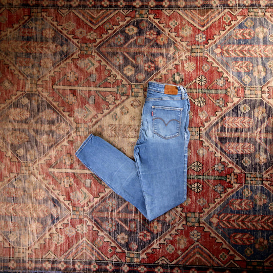 Levi's 721 Red Tab W26 L30 Skinny Classic Ripped Style Blue Denim Jeans