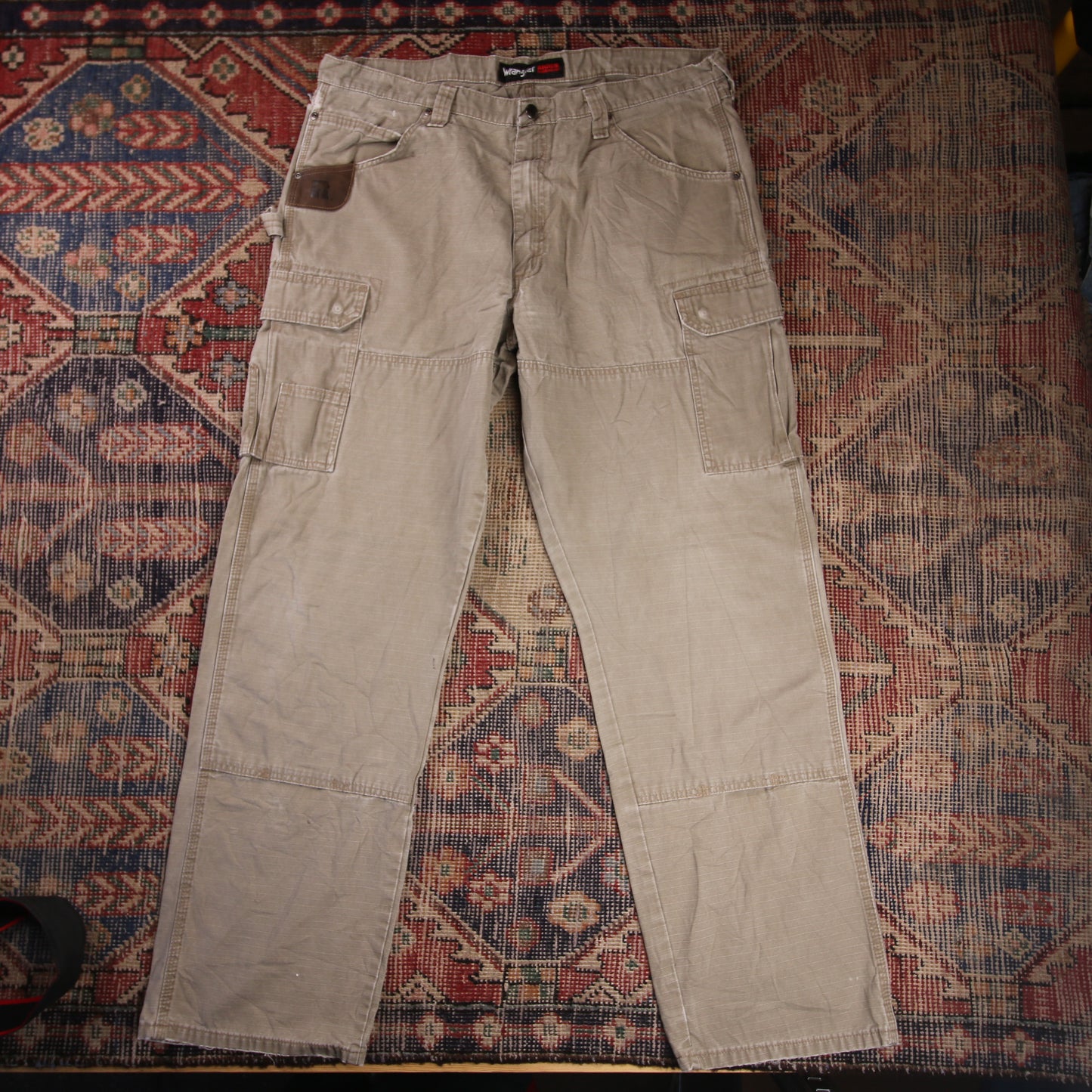 Wrangler Double Knee W38 L32 Cargo Beige Denim Trousers