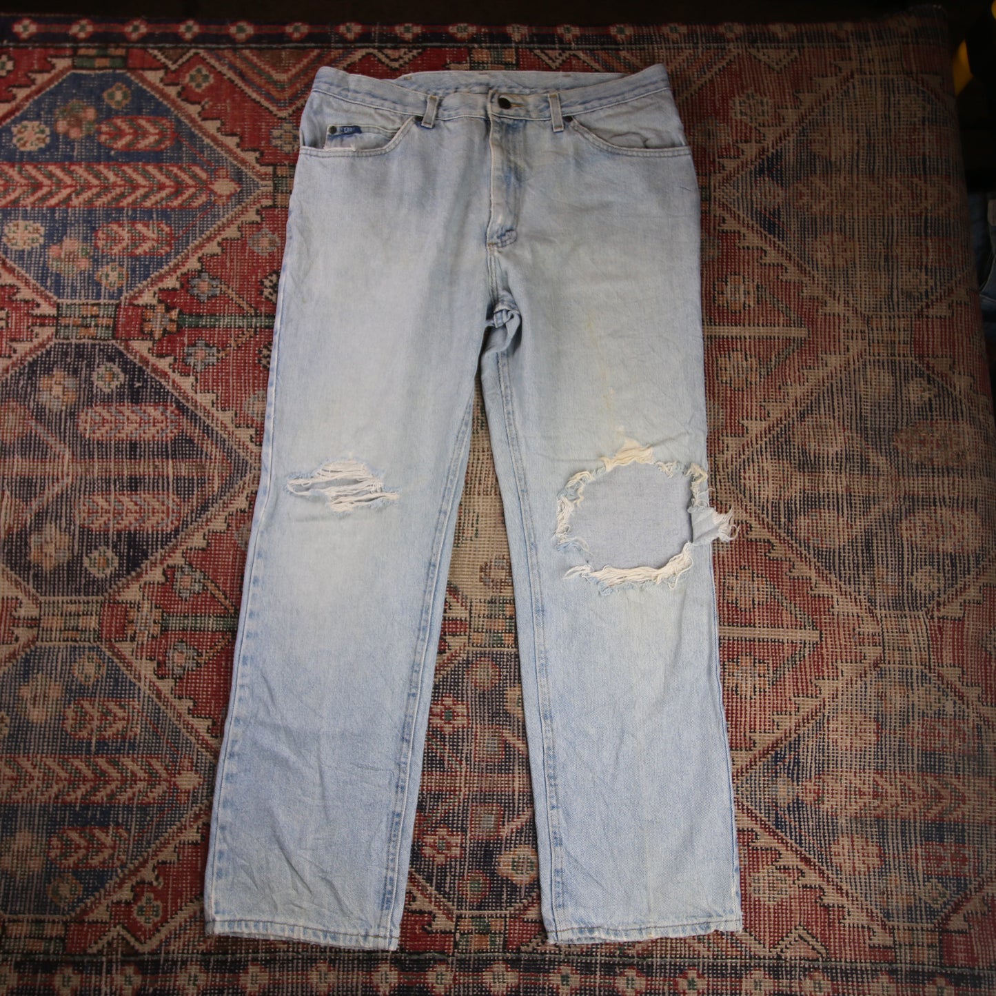 Lee W34 L30 Straight Leg Relaxed Fit Classic Ripped Style Blue Denim Jeans