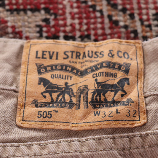 Levi's 505 W26 L29 Straight Leg Regular Fit Distressed Style Beige Denim Jeans