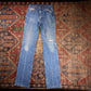 Wrangler W28 L34 Straight Leg Relaxed Fit Classic Ripped Style Blue Denim Jeans