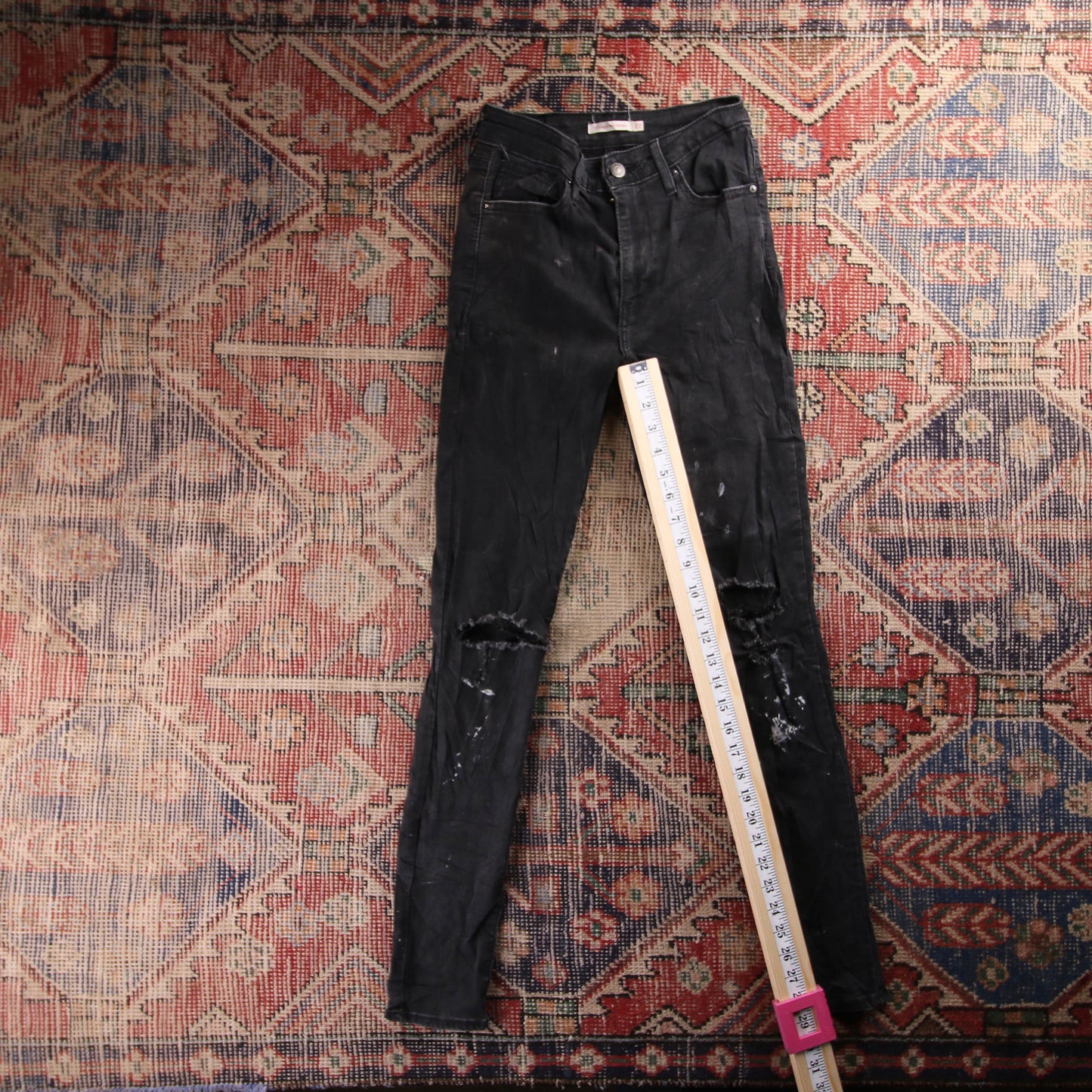 Levi's 721 Red Tab W24 L29 Skinny Classic Ripped Style Black Denim Jeans
