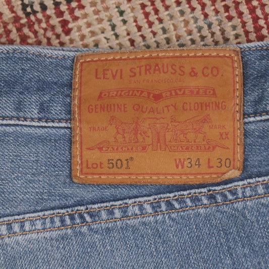 Levi's 501 W34 L28 Original Fit Classic Ripped Style Blue Denim Jeans