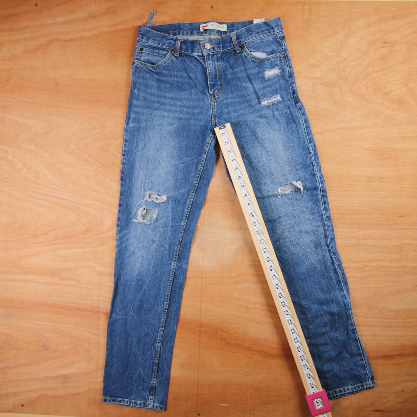 Levi's 502 Red Tab W32 L31 Tapered Leg Regular Fit Classic Ripped Style Blue Den