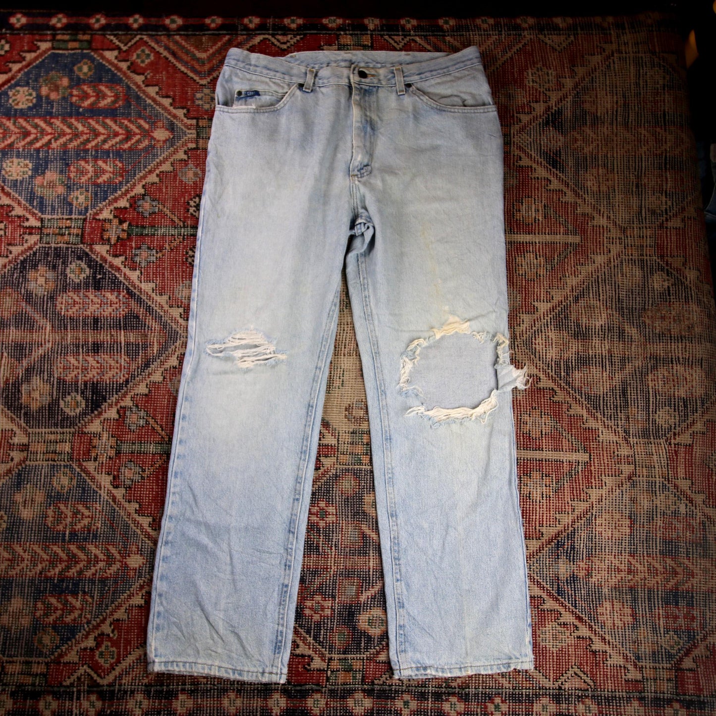 Lee W34 L30 Straight Leg Relaxed Fit Classic Ripped Style Blue Denim Jeans