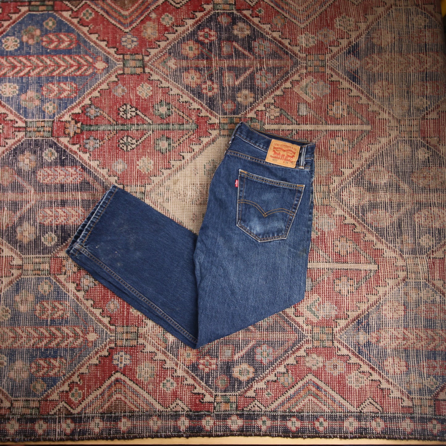 Wrangler W34 L32 Straight Leg Relaxed Fit Blue Denim Jeans