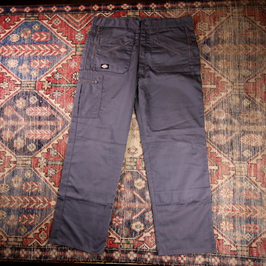 Dickies Double Knee W40 L30 Cargo Grey Cotton Blend Trousers