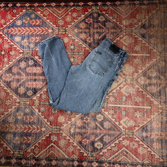 Lee W32 L32 Straight Leg Relaxed Fit Classic Ripped Style Blue Denim Jeans
