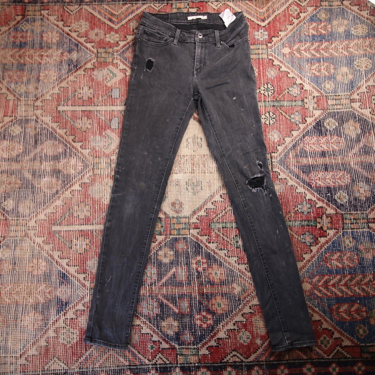 Levi's 711 W30 L31 Skinny Classic Ripped Style Black Denim Jeans