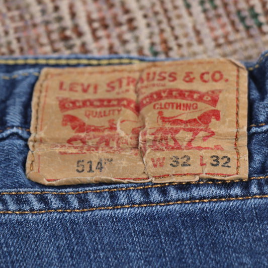 Levi's 514 W32 L31 Straight Leg Classic Ripped Style Blue Denim Jeans