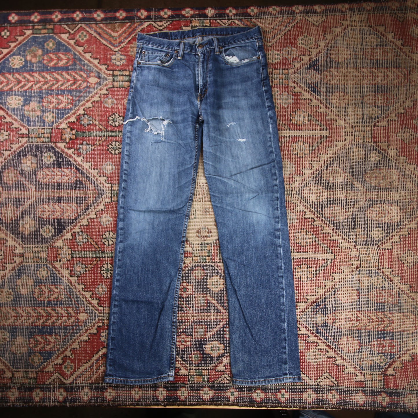 Levi's 514 W32 L31 Straight Leg Classic Ripped Style Blue Denim Jeans